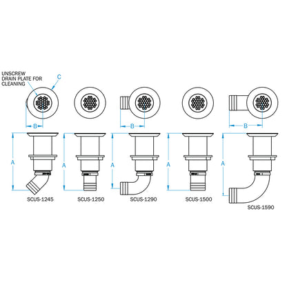 GROCO 1-1/2" Hose Barb Stainless Straight Deck Drain [SCUS-1500]