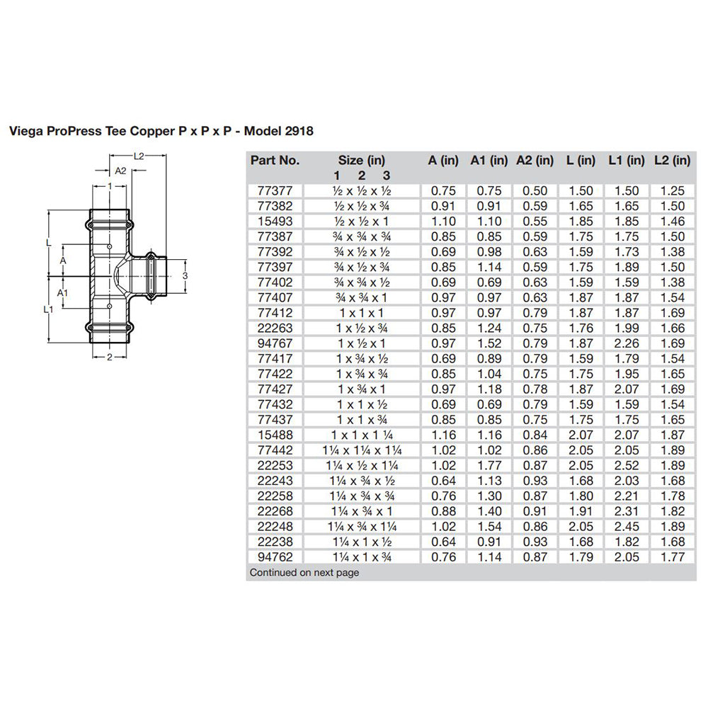 Viega ProPress 1" Copper Tee - Triple Press Connection - Smart Connect Technology [77412]